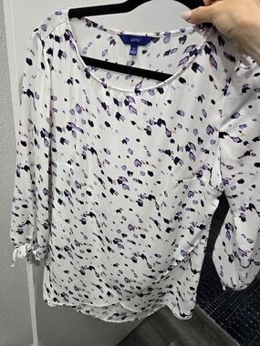 Apt. 9 White Blouse with Purple & Black Spot Print